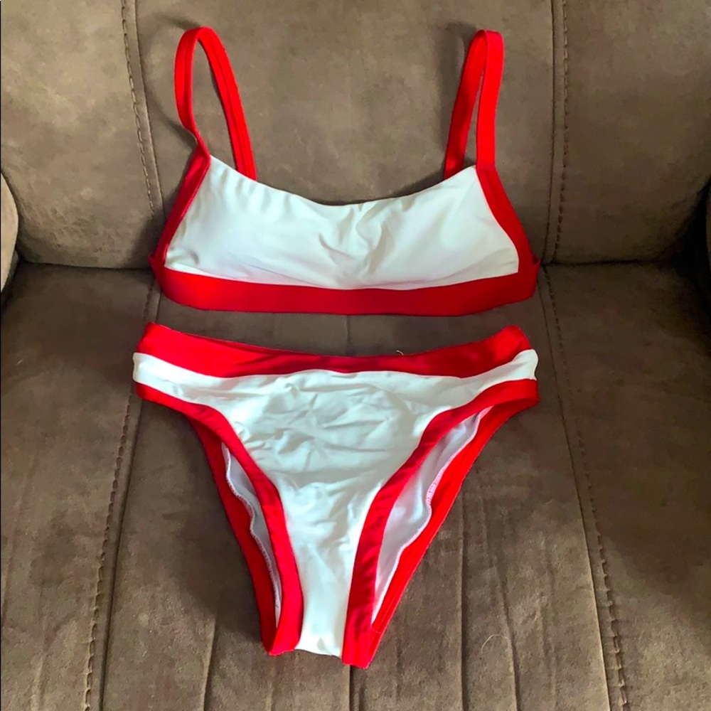 red & white bikini